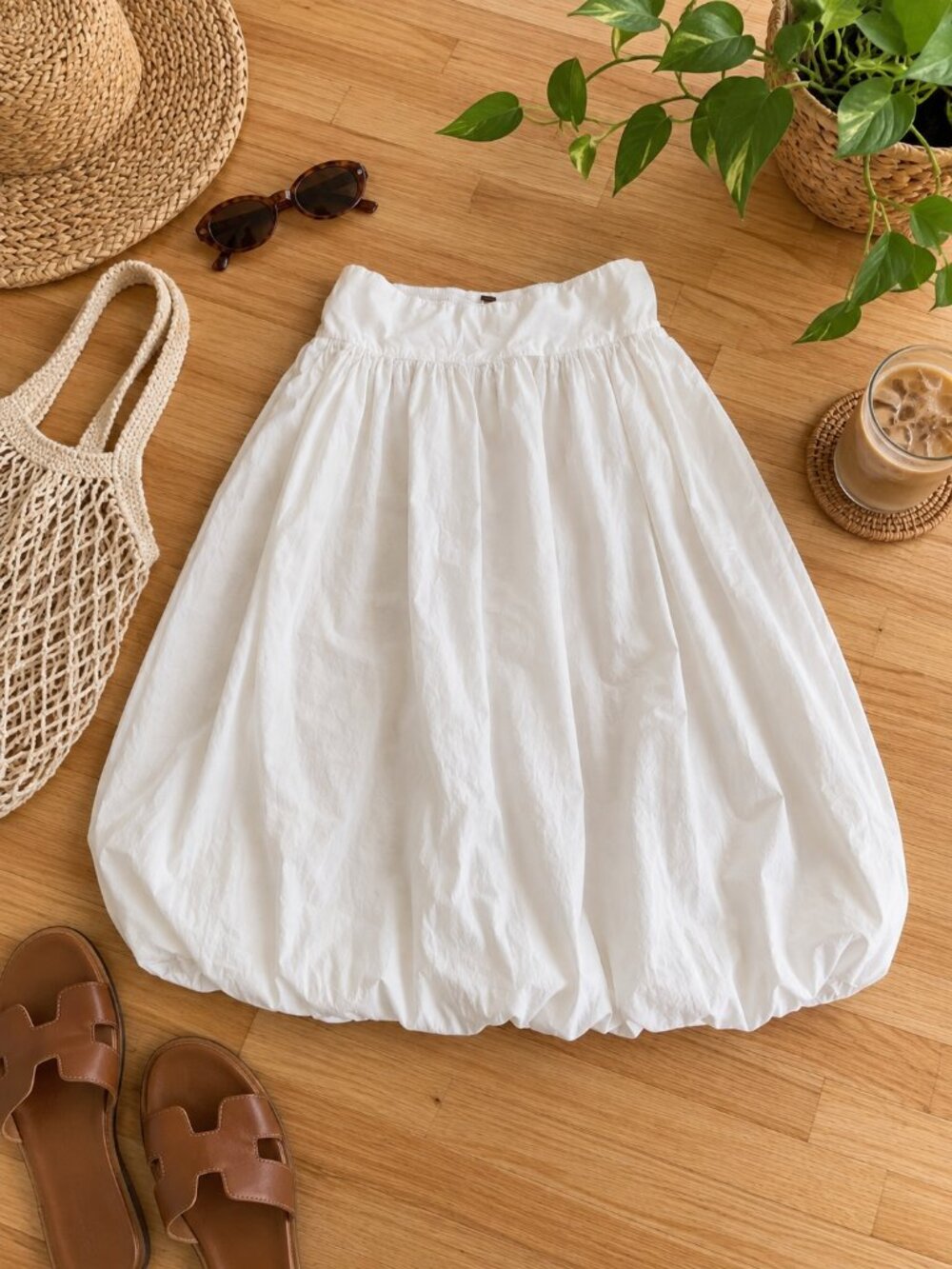 Free People Cream Bubble Hem Skirt with Pockets